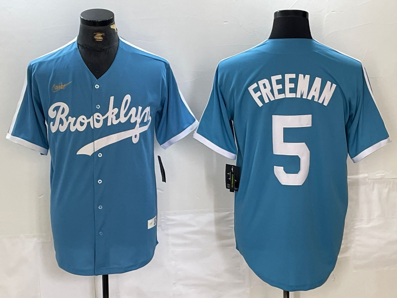 Men's Los Angeles Dodgers Freddie Freeman #5 Light Blue Alternate Cooperstown Collection Jersey